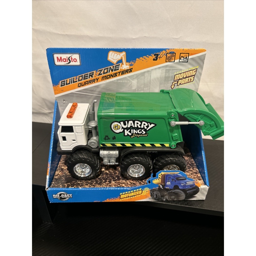 New Maisto Metal Builder Zone Quarry Kings Disposal Garbage Truck Toy Green